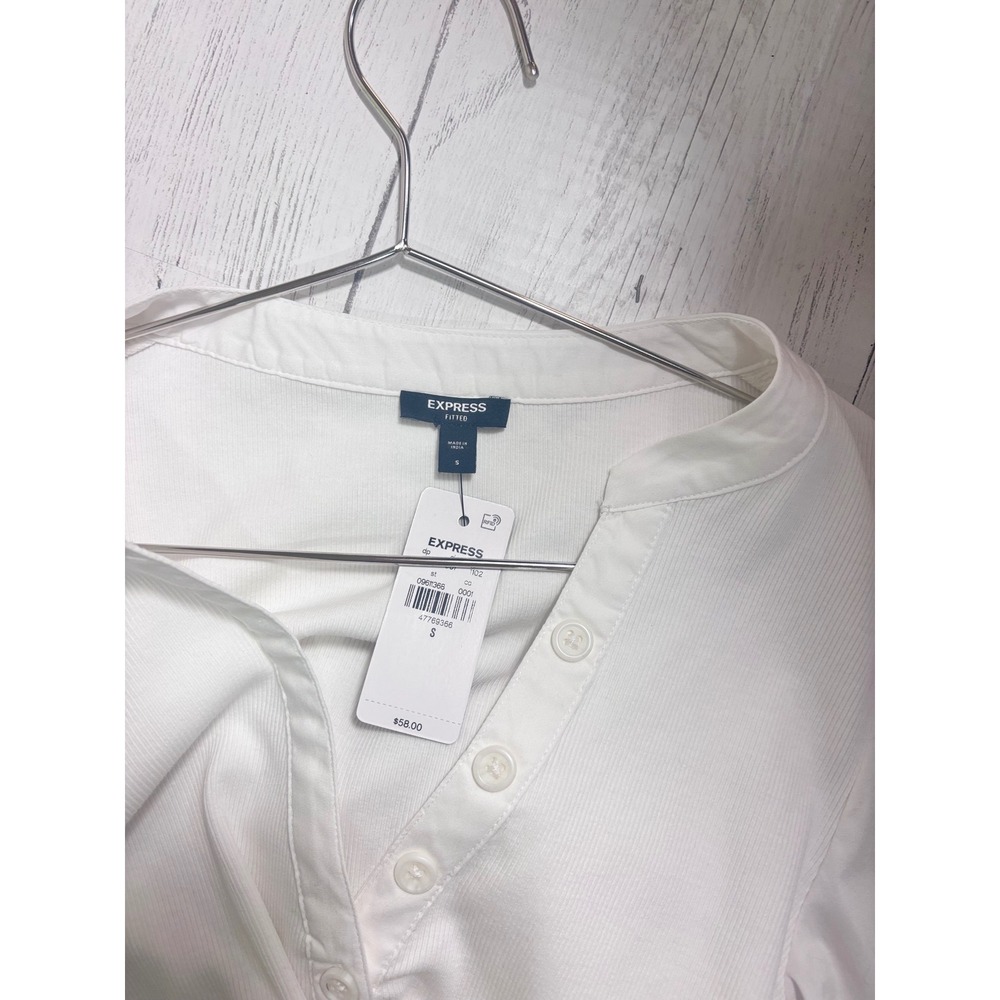 NWT Express White Ribbed Puff Sleeve Bodysuit Small Clean Girl Minimalist - Picture 4 of 8